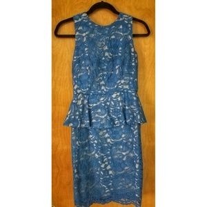 Xscape Joanna Chen Peplum Blue Lace Sheath Dress